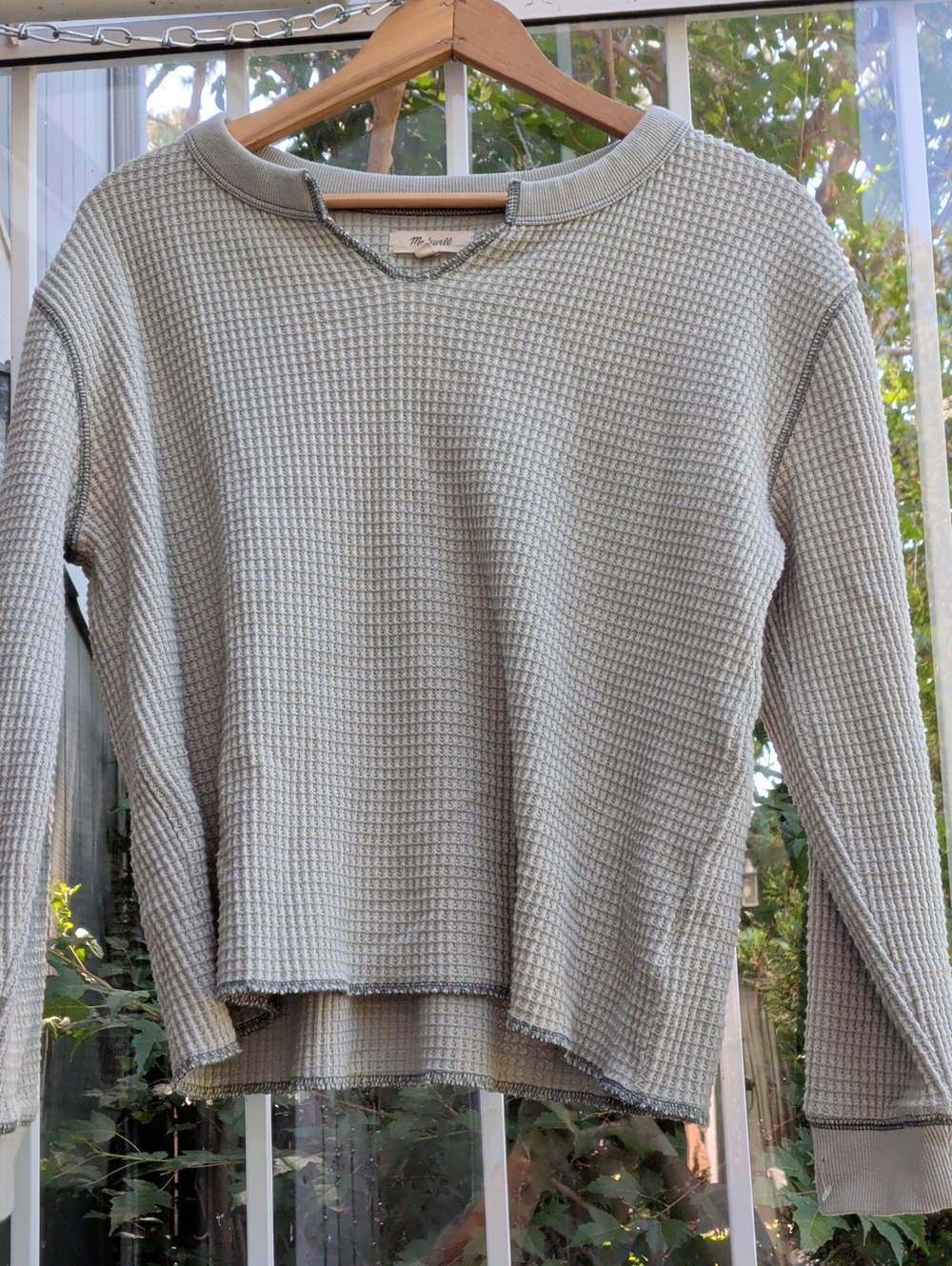 Madewell Sage Waffle-Knit Crewneck Sweater